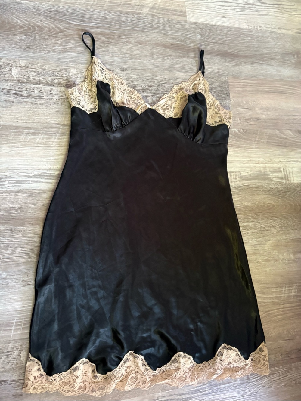 Gilligan & O'Malley Black Satin Lace Full Slip, Women's Size M
